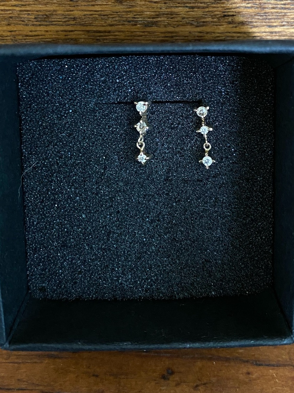Catbird Angel Hair drop earrings pair 3 diamond 14k yellow gold dangle - Picture 4 of 5